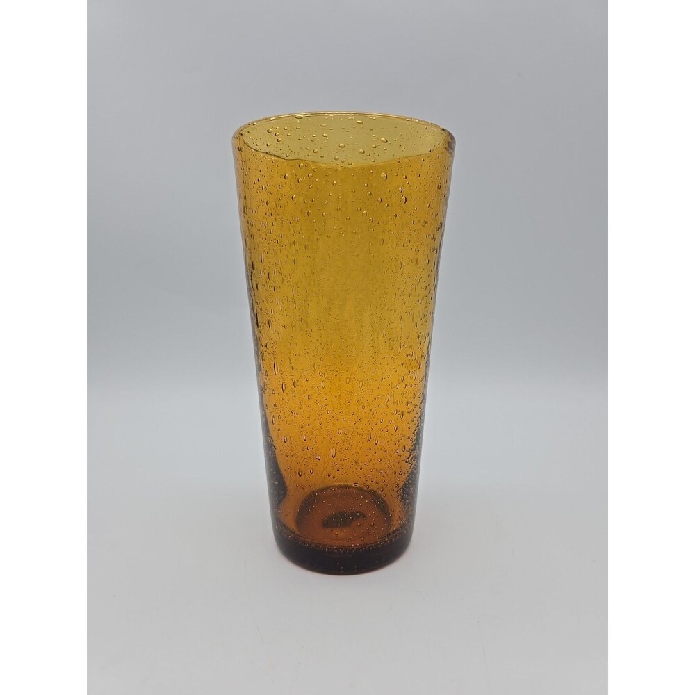 VTG Amber Bubble Drinking Glass Thick Handblown 7" Tumbler or Vase